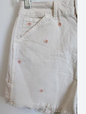 American Eagle Outfitters White Denim Shorts with Pink Floral Embroidery